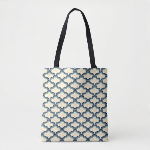 Blauwe retro stijl golven patroon tote bag