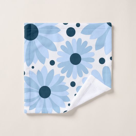 Blauwe retro stijl madeliefjes en donkerblauwe sti bad handdoek (Wasdoekje)