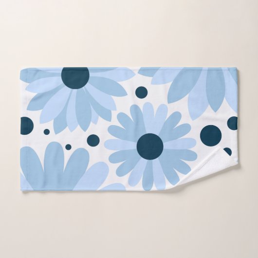 Blauwe retro stijl madeliefjes en donkerblauwe sti bad handdoek (Handdoek)