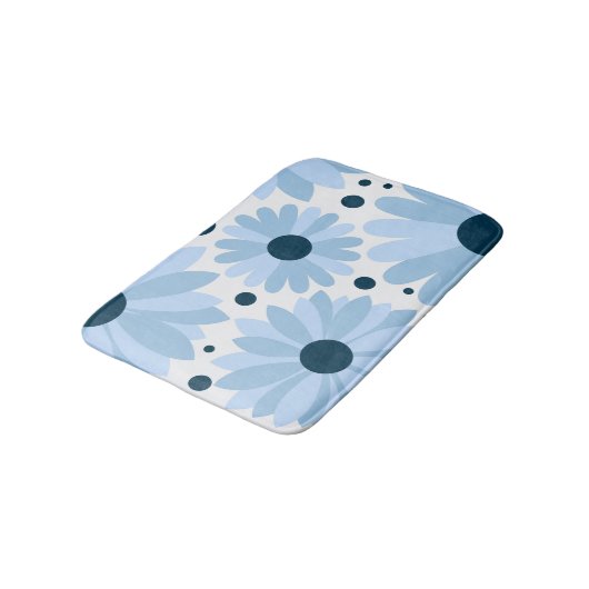 Blauwe retro stijl madeliefjes en donkerblauwe sti badmat (Gekanteld)