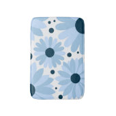 Blauwe retro stijl madeliefjes en donkerblauwe sti badmat (Voorkant Verticaal)