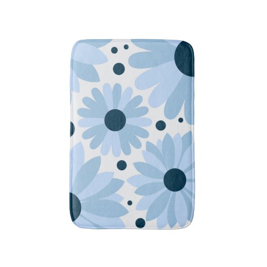 Blauwe retro stijl madeliefjes en donkerblauwe sti badmat (Voorkant Verticaal)