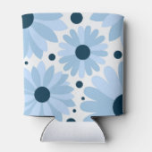 Blauwe retro stijl madeliefjes en donkerblauwe sti blikjeskoeler (Achterkant)