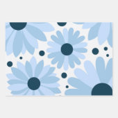 Blauwe retro stijl madeliefjes en donkerblauwe sti inpakpapier vel (Voorkant 3)