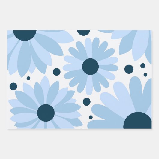 Blauwe retro stijl madeliefjes en donkerblauwe sti inpakpapier vel (Voorkant 3)