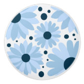 Blauwe retro stijl madeliefjes en donkerblauwe sti keramische knop (Voorkant)