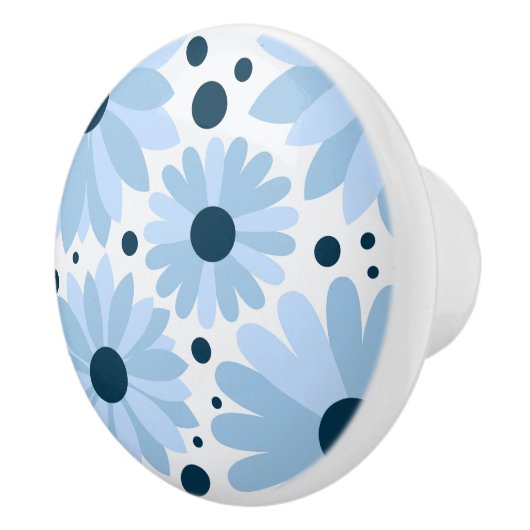 Blauwe retro stijl madeliefjes en donkerblauwe sti keramische knop (Rechts)