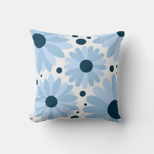 Blauwe retro stijl madeliefjes en donkerblauwe sti kussen