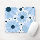 Blauwe retro stijl madeliefjes en donkerblauwe sti muismat (Met muis)