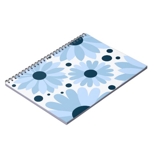 Blauwe retro stijl madeliefjes en donkerblauwe sti notitieboek (Linkerzijde)