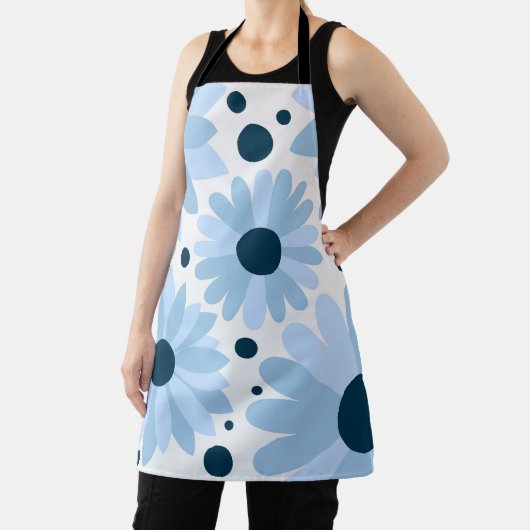 Blauwe retro stijl madeliefjes en donkerblauwe sti schort (Insitu)