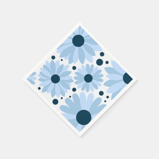 Blauwe retro stijl madeliefjes en donkerblauwe sti servet (Hoek)