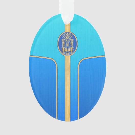 Blauwe Retro Surfplank Tiki Ornament (voorkant)