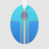 Blauwe Retro Surfplank Tiki Ornament (achterkant)