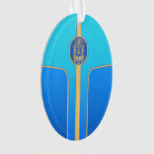 Blauwe Retro Surfplank Tiki Ornament (voorkant)