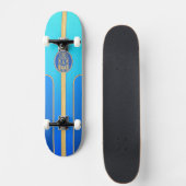 Blauwe Retro Surfplank Tiki Persoonlijk Skateboard (Voorkant)