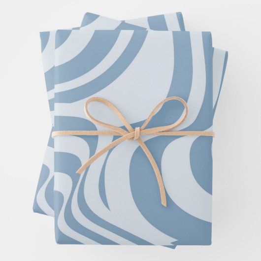 Blauwe Retro Swirl Groovy Y2K Patroon Inpakpapier Vel (In situ)