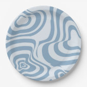 Blauwe Retro Swirl Groovy Y2K Patroon Papieren Bordje (Voorkant)