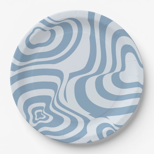 Blauwe Retro Swirl Groovy Y2K Patroon Papieren Bordje (Voorkant)