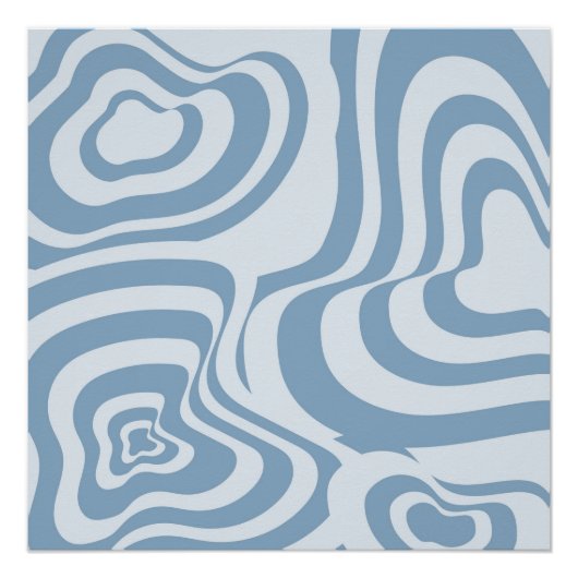 Blauwe Retro Swirl Groovy Y2K Patroon Perfect Poster (Voorkant)