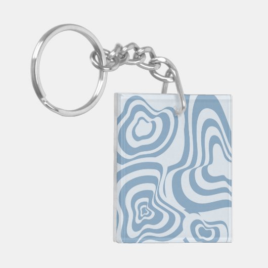 Blauwe Retro Swirl Groovy Y2K Patroon Sleutelhanger (Voorkant Links)