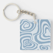 Blauwe Retro Swirl Groovy Y2K Patroon Sleutelhanger (Voorkant)