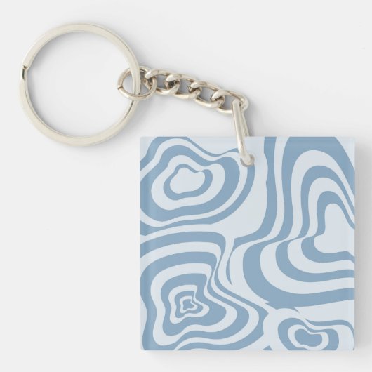 Blauwe Retro Swirl Groovy Y2K Patroon Sleutelhanger (Voorkant)
