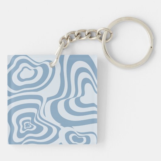 Blauwe Retro Swirl Groovy Y2K Patroon Sleutelhanger (Achterkant)