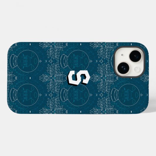 Blauwe Retro Tides van de Kerstvibes Case-Mate iPhone Case (Achterkant (horizontaal))