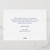 Blauwe Retro Typografie Happy Chanoeka Twee Foto Folie Feestdagenkaart (Achterkant)