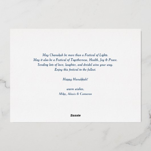 Blauwe Retro Typografie Happy Chanoeka Twee Foto Folie Feestdagenkaart (Achterkant)