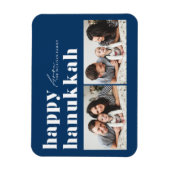 Blauwe Retro Typografie Happy Chanoeka Twee Foto Magneet (Verticaal)