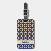 Blauwe Retro Vibe Bloempatroon Monogram Bagagelabel (Voorkant verticaal)