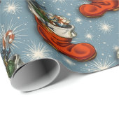 Blauwe Retro Vintage Kerstmis Kerstman Laarzen Cadeaupapier (Rol Hoek)