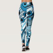 Blauwe Retro Wavy Art met zwarte en witte kleur Leggings (Achterkant)