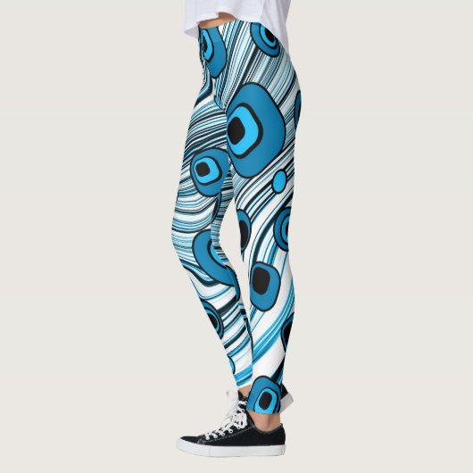 Blauwe Retro Wavy Art met zwarte en witte kleur Leggings (Links)