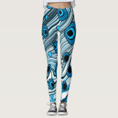 Blauwe Retro Wavy Art met zwarte en witte kleur Leggings (Voorkant)