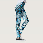 Blauwe Retro Wavy Art met zwarte en witte kleur Leggings (Rechts)