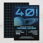 Blauwe Retrowave 40ste Uitnodiging van het Verjaar (Voorkant / Achterkant)
