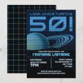 Blauwe Retrowave 50ste Uitnodiging van het Verjaar (Voorkant / Achterkant)
