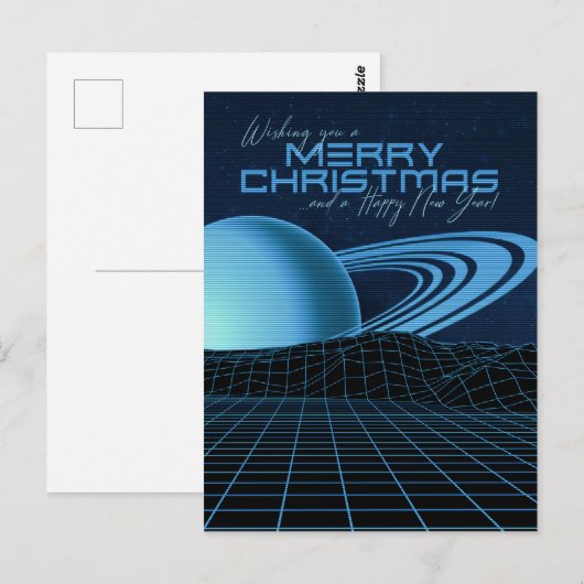 Blauwe Retrowave Kerstmis Briefkaart (Voorkant / Achterkant)
