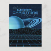 Blauwe Retrowave Kerstmis Briefkaart (Voorkant)