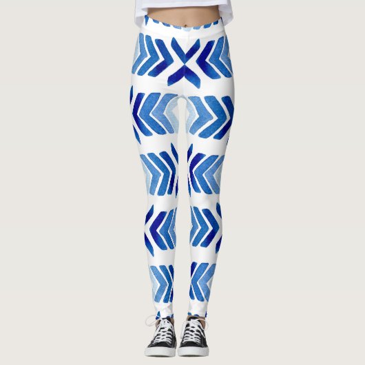 Blauwe Rhombus pijlen Waterverf Patroon Leggings (Voorkant)