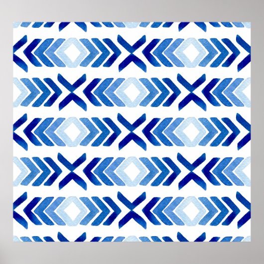 Blauwe Rhombus pijlen Waterverf Patroon Poster (Voorkant)