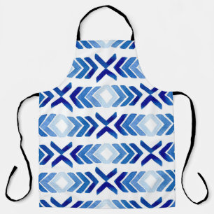 Blauwe Rhombus pijlen Waterverf Patroon Schort