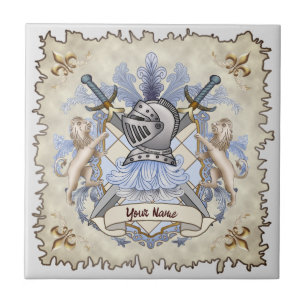 Blauwe Ridder Familie Crest Achternaam Tegeltje