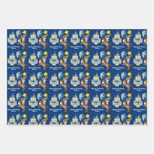 Blauwe Ridder in Shining Armor Kids Verjaardagsfee Inpakpapier Vel (Voorkant)