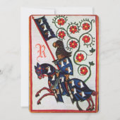 BLAUWE RIDDER PAARD MIDDELEEUWS PERKAMENT Monogram Aankondiging (Voorkant)