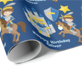 Blauwe Ridder Renaissance Faire Custom Kids Verjaa Cadeaupapier (Rol Hoek)