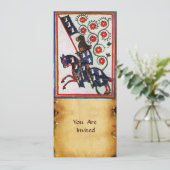 BLAUWE RIDDER TE PAARD MIDDELEEUWS PERKAMENT KAART (Staand voorkant)